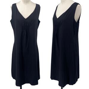 Eileen Fisher Linen Blend Mini Dress A Line Shift V Neck Gathered Bust Black S